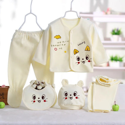 Newborn Baby Clothing Set Tops Pants Bib Hat Cotton Cartoon Print 0-3 Months