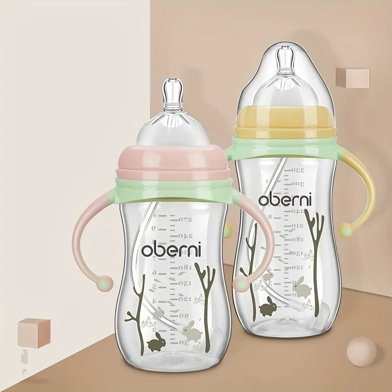 Baby Bottle with Handle Anti-Drop Soft Nipple Feeding Sippy Bottle