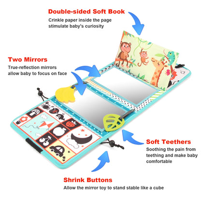 Baby Cloth Book with Distorting Mirror Soft Cartoon Sensory Montessori Toy