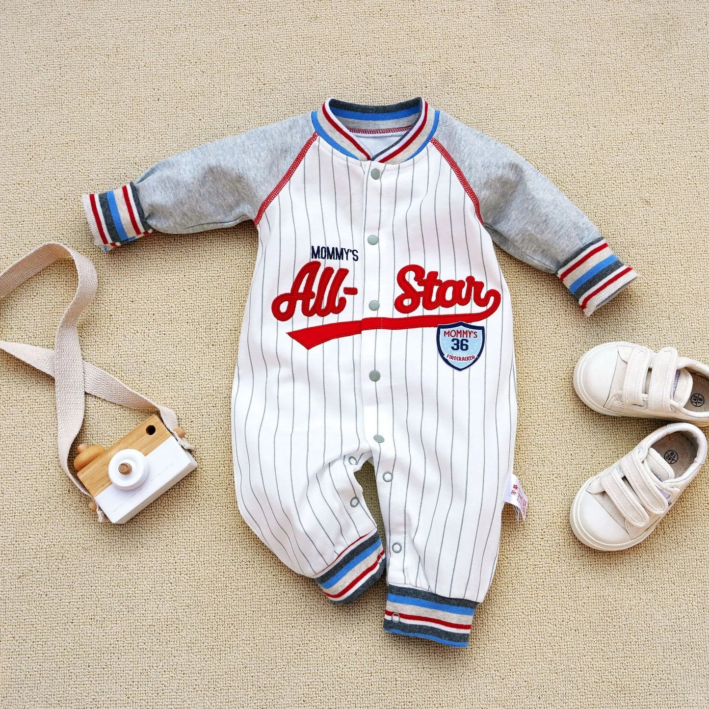 Baby Newborn Coverall Baseball Style Cotton Romper