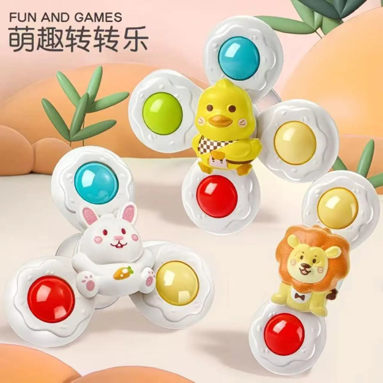 Baby Bath Toys Cartoon Suction Rattle Spinner Educational Fun Gifts