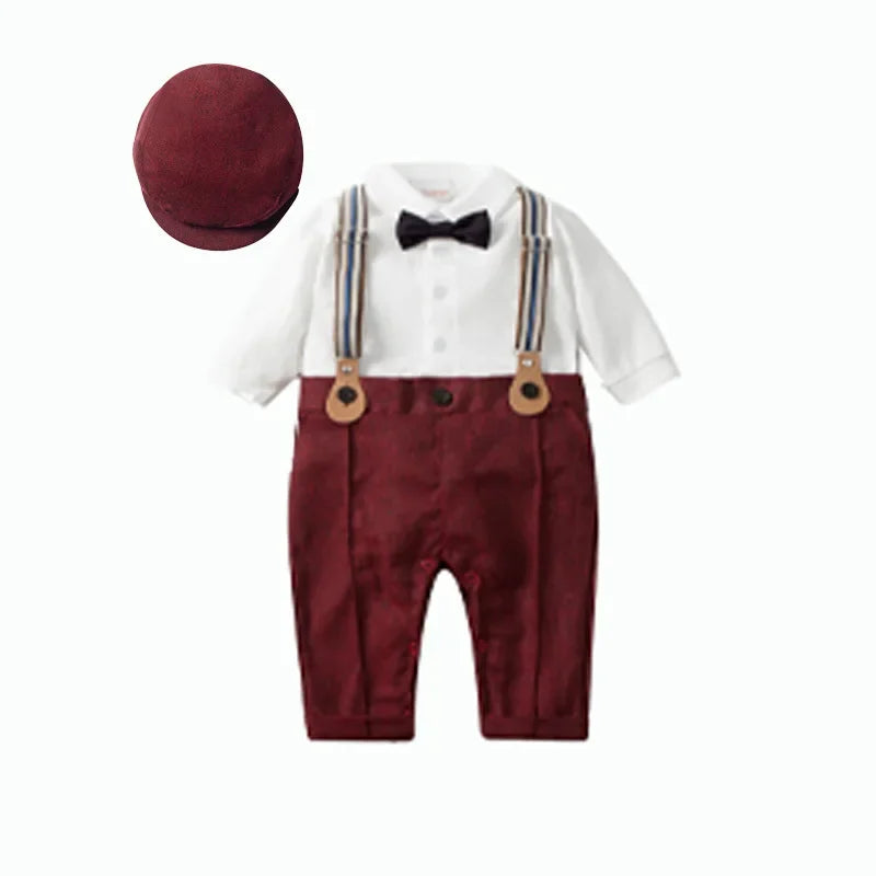 Baby Boys Gentleman Romper Suit Jacket Hat Outfit Spring Autumn