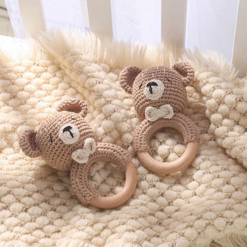 Baby Crochet Animal Rattle Cartoon Teether Montessori Toy 0-12 Months