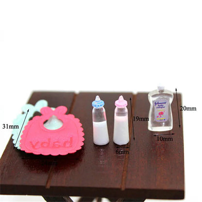 1:12 Dolls House Miniature Baby Bottles and Bibs Set