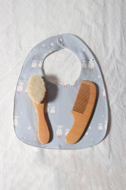 Baby Comb Brush Set Newborn Gift Natural Wooden Comb Bib Pacifier Clip