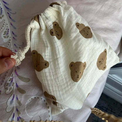 Natural Cotton String Mommy Diaper Bag Cute Printed Drawstring Pouch