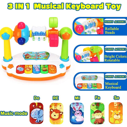 Baby Rotating Piano Toy with Lights and Sound Musical Keyboard for Toddlers