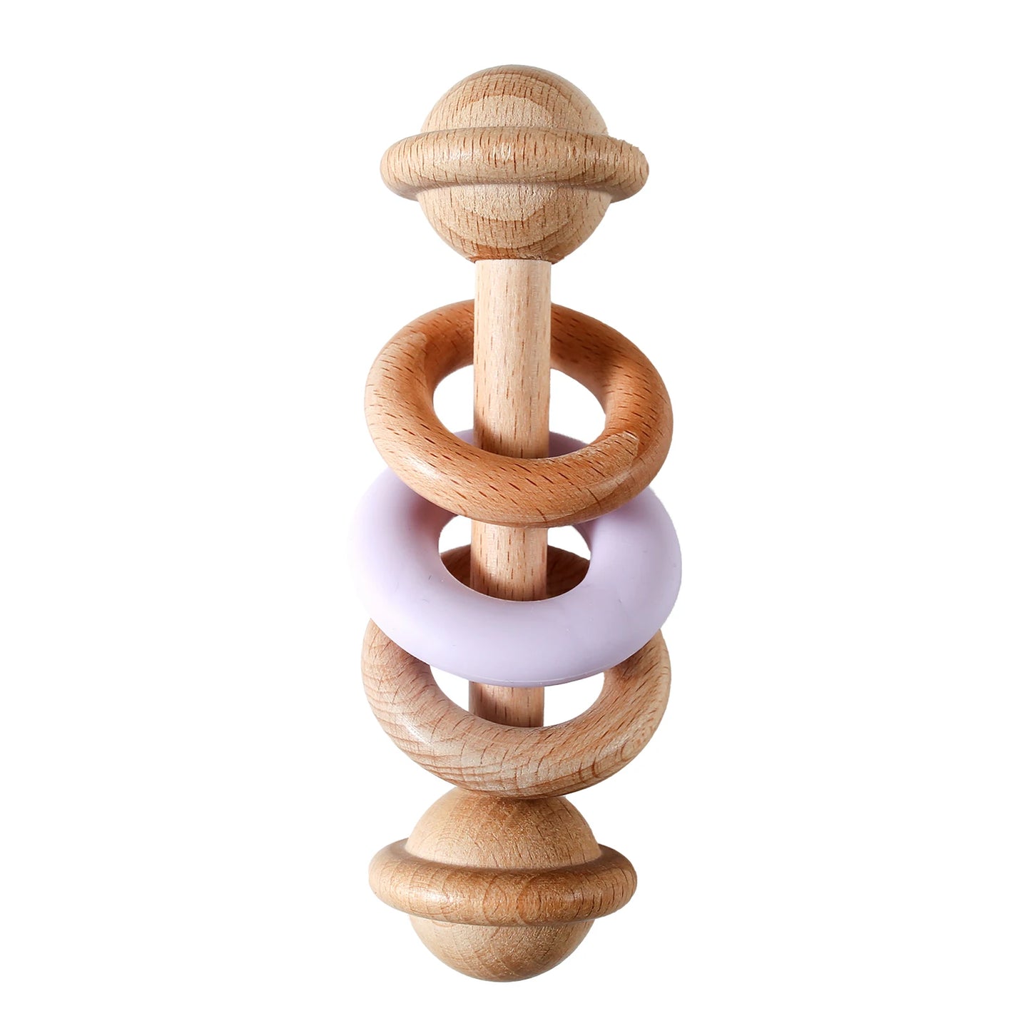 Baby Wooden Rattles Silicone Ring Teether 0-12M Sensory Toys Baby Gifts