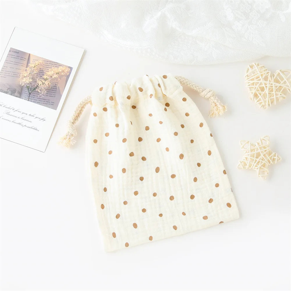 Natural Cotton String Mommy Diaper Bag Cute Printed Drawstring Pouch