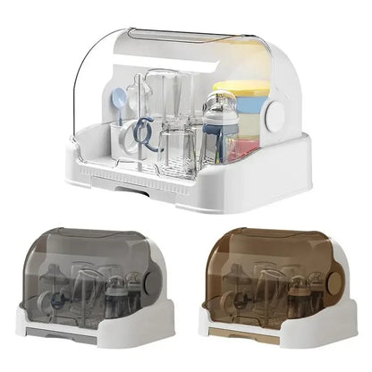 Portable Baby Bottle Drying Rack & Organizer Dustproof with Removable Drip Tray