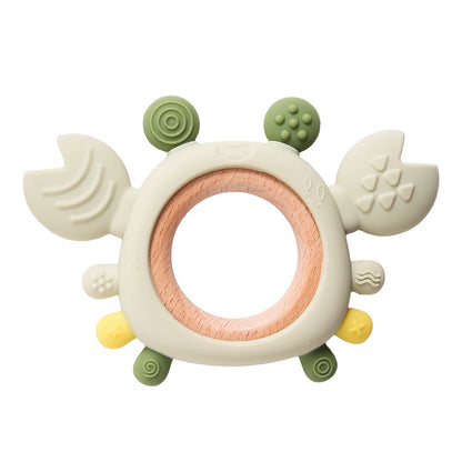 Silicone Baby Teether Crab Wooden Ring BPA-Free Teething Toy 0–6M