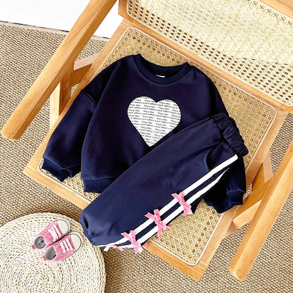 Baby Girl Outfit Set Cotton Love Sweatshirt + Bow Pants Long Sleeve Toddler Clothing