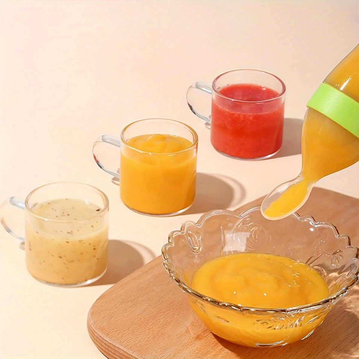 7 Pcs Baby Feeding Set Silicone Bottle with Spoon Fruit Feeder Pacifier Set