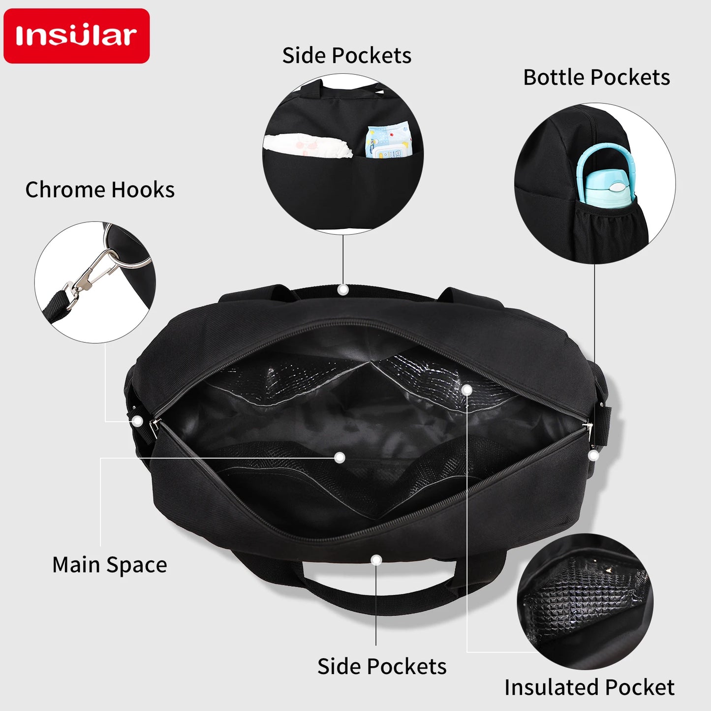 INSULAR Waterproof Stroller Hanging Mommy Bag Large Capacity