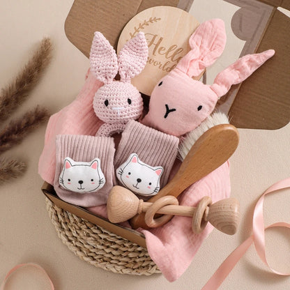 Baby Bath Toy Set Crochet Rattle Teether and Bath Brush
