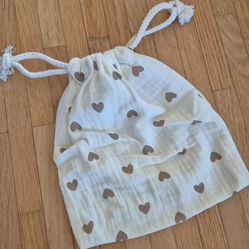 Natural Cotton String Mommy Diaper Bag Cute Printed Drawstring Pouch
