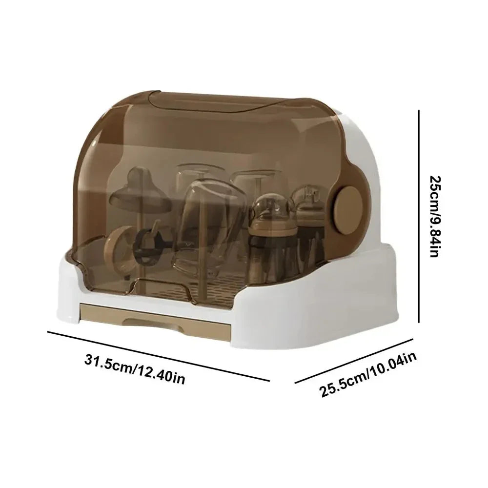 Portable Baby Bottle Drying Rack & Organizer Dustproof with Removable Drip Tray