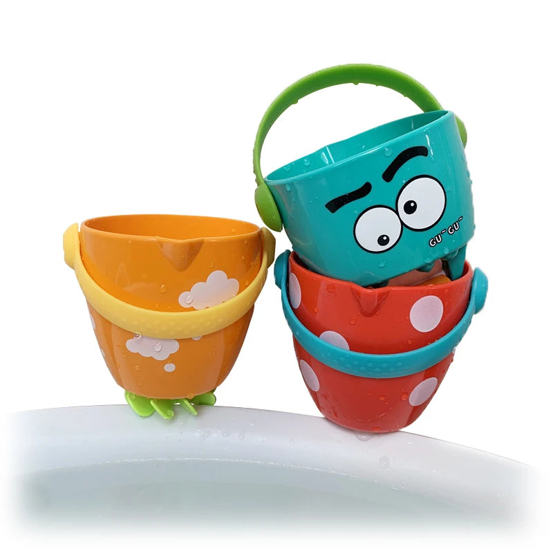 Baby Shower Bath Toys Mini Leaky Bucket Water Play Cups for Toddler