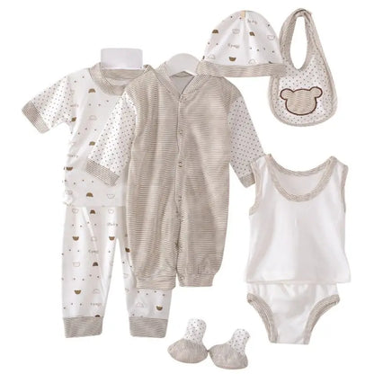 8PCS Newborn Baby Clothing Set Cotton Infant Boy & Girl Spring Autumn Hat Included