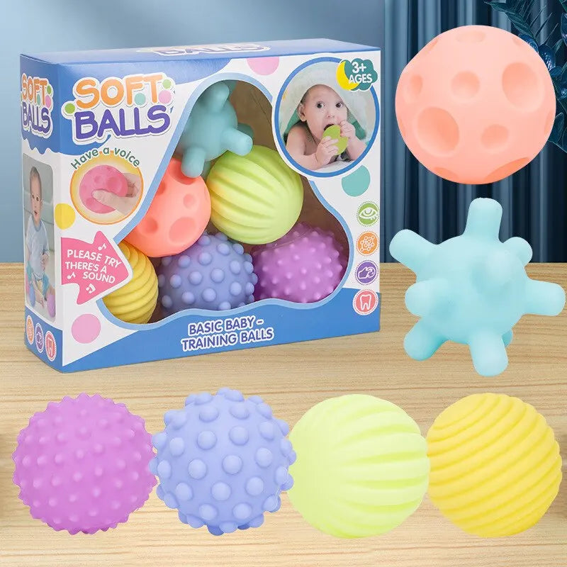 6PCS Baby Sensory Balls Soft Textured Hand Touch Rattle Infant Toys