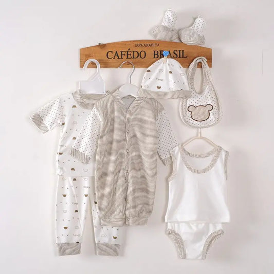8PCS Newborn Baby Clothing Set Cotton Infant Boy & Girl Spring Autumn Hat Included