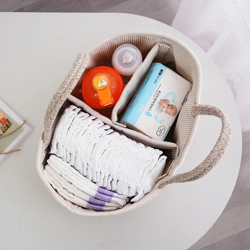 Cotton Rope Baby Diaper Storage Basket & Nursery Organizer