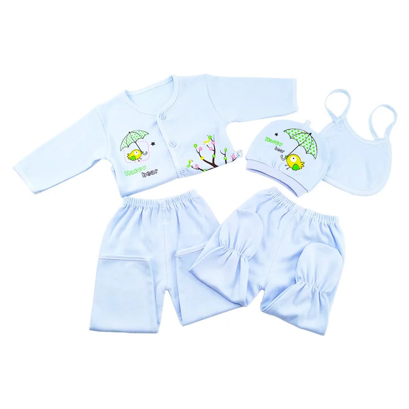 Newborn Baby 5PCS Clothes Set Shirt Pant Bib Hat Infant Girl Boy Outfit