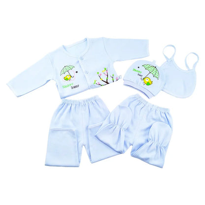 Newborn Baby 5PCS Clothes Set Shirt Pant Bib Hat Infant Girl Boy Outfit