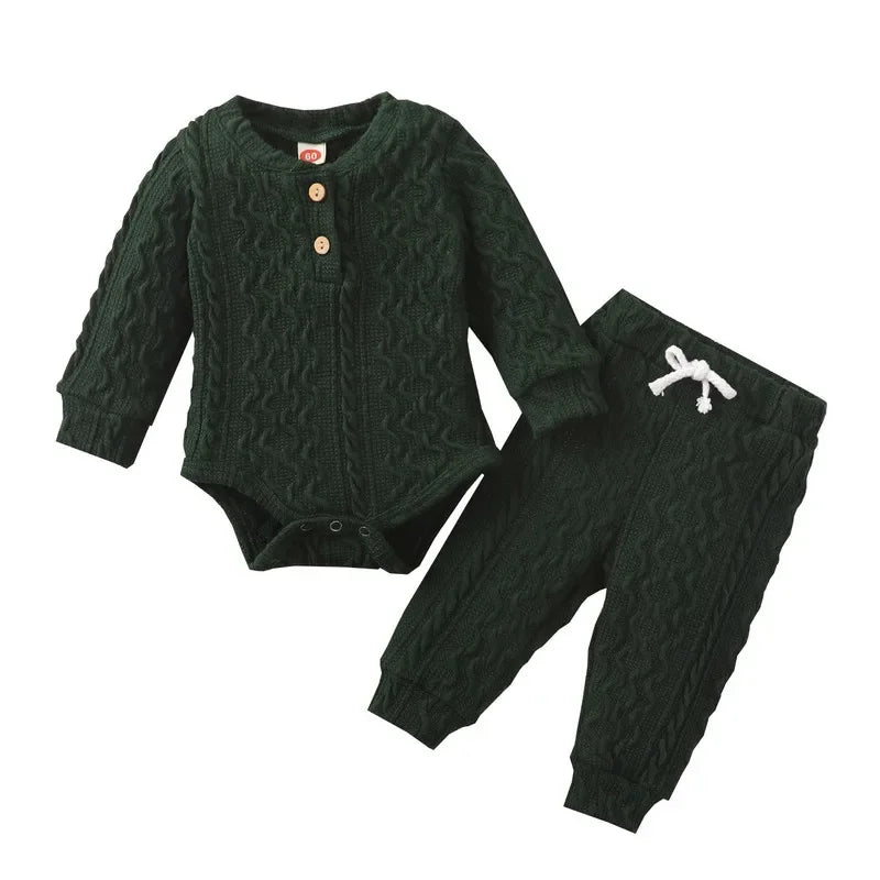Newborn Baby Bodysuit Pant Set Autumn Long Sleeve Sweater Knit Trousers