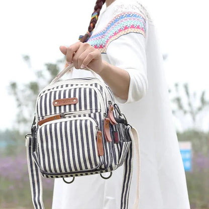 Portable Canvas Crossbody Baby Diaper Bag Large Capacity Backpack