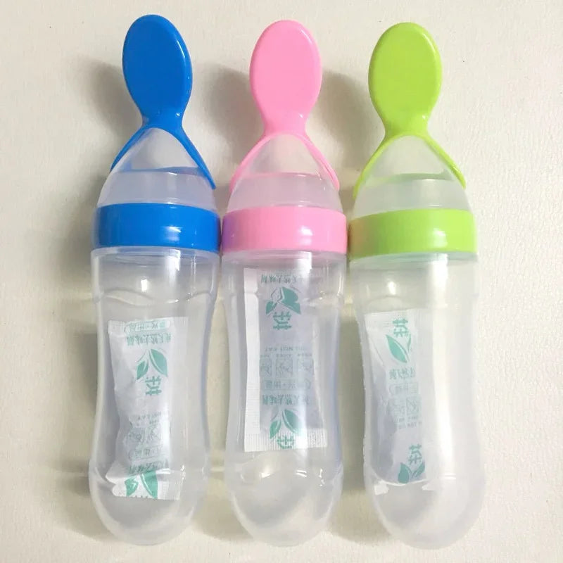 Mushy Food Feeder Spoon Press-Type Baby Puree & Juice Feeding Bottle Spoon Infant Nipple Utensils