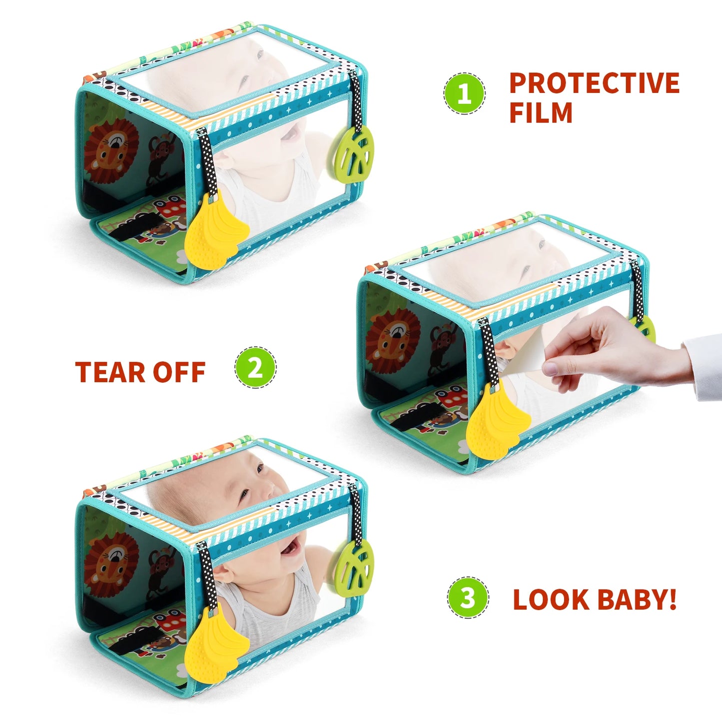 Baby Cloth Book with Distorting Mirror Soft Cartoon Sensory Montessori Toy