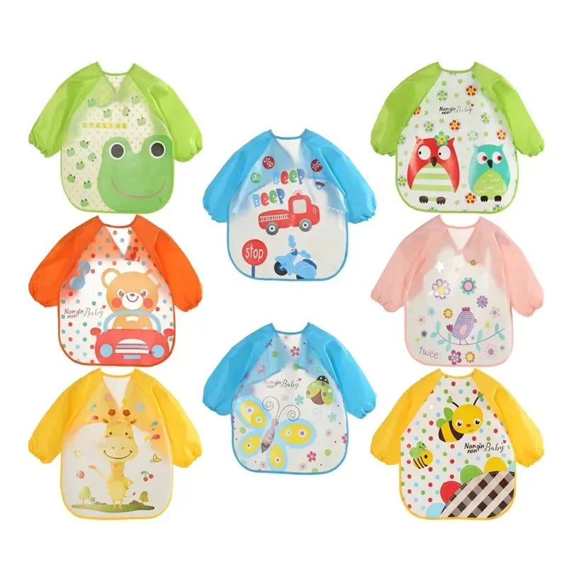 0-3 Years Baby EVA Waterproof Long Sleeve Feeding Bib Cartoon Pattern