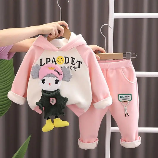 Baby Girls Autumn Winter Hooded Sweater + Pants 2PCS Set