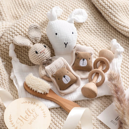 Baby Bath Toy Set Crochet Rattle Teether and Bath Brush