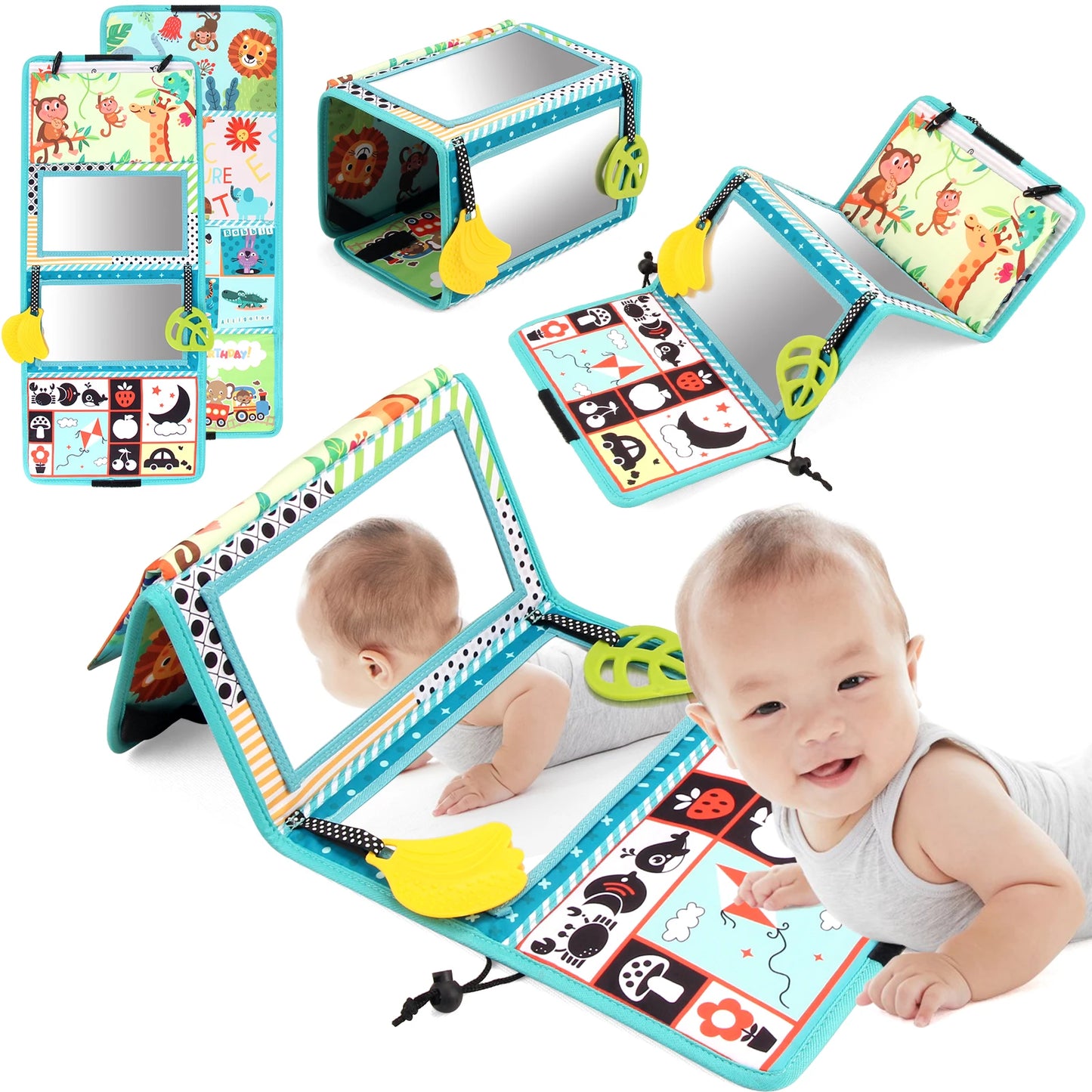 Baby Cloth Book with Distorting Mirror Soft Cartoon Sensory Montessori Toy