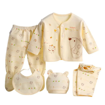 Newborn Baby Clothing Set Tops Pants Bib Hat Cotton Cartoon Print 0-3 Months