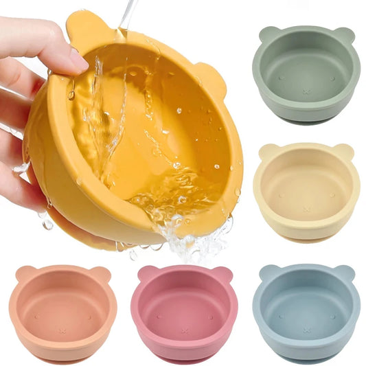 BPA Free Baby Silicone Feeding Bowl Suction Anti-Slip Cartoon Kids Dinnerware