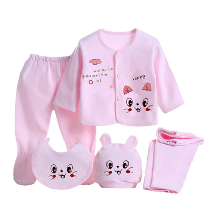 Newborn Baby Clothing Set Tops Pants Bib Hat Cotton Cartoon Print 0-3 Months