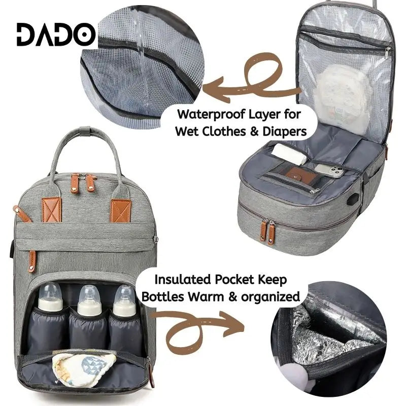 Multifunction Waterproof Diaper Backpack with Changing Station & Stroller Straps