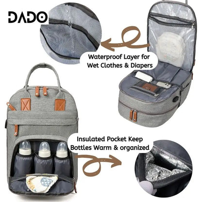 Multifunction Waterproof Diaper Backpack with Changing Station & Stroller Straps