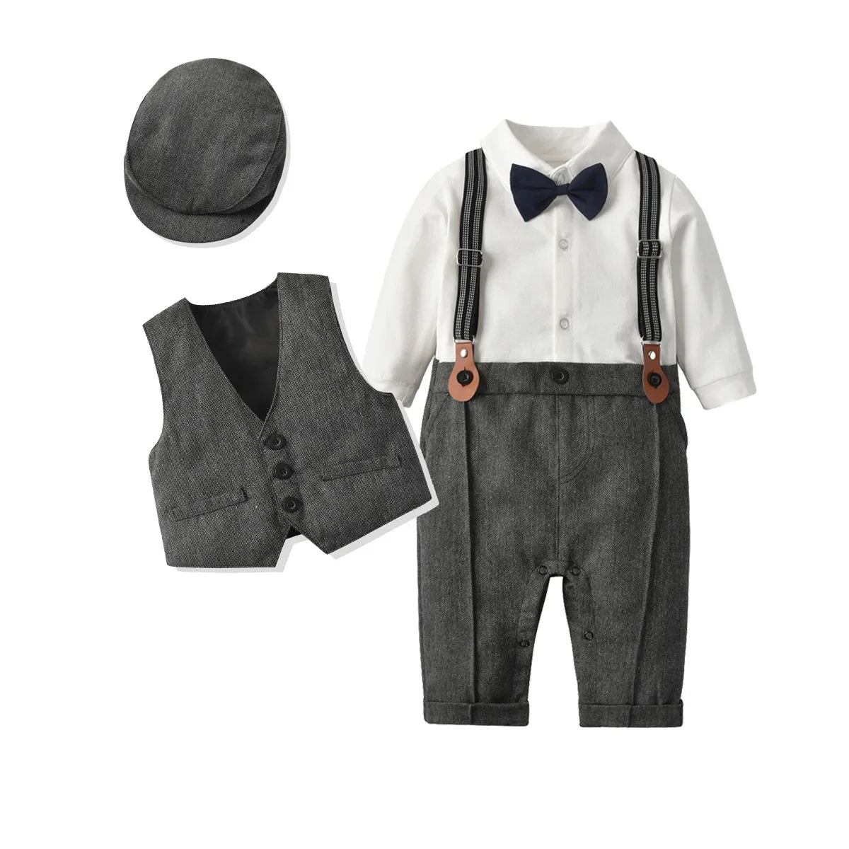 Baby Boys Gentleman Romper Suit Jacket Hat Outfit Spring Autumn