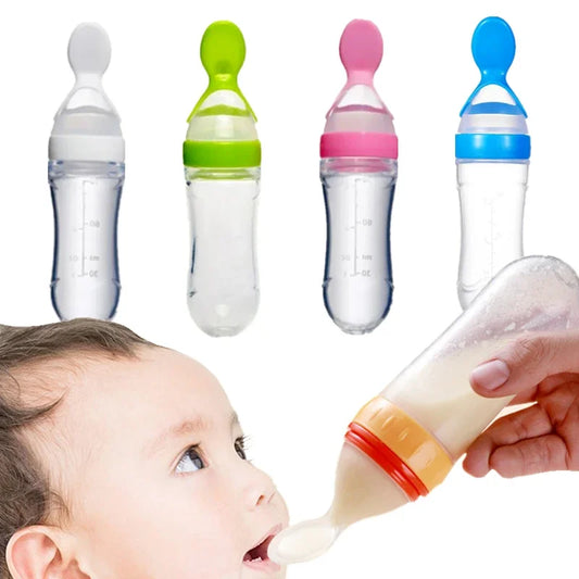 Mushy Food Feeder Spoon Press-Type Baby Puree & Juice Feeding Bottle Spoon Infant Nipple Utensils
