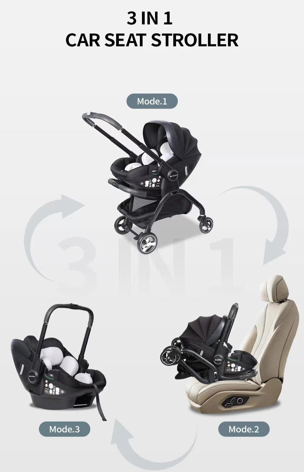 Kodilo Baby Safety Stroller Reversible Newborn Sleeping Basket