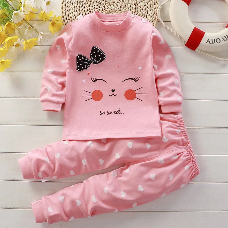Cotton Baby Girl Clothing Winter Newborn 2PCS Set Spring Pajamas 0-5Y Cartoon Casual