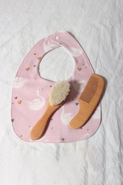 Baby Comb Brush Set Newborn Gift Natural Wooden Comb Bib Pacifier Clip