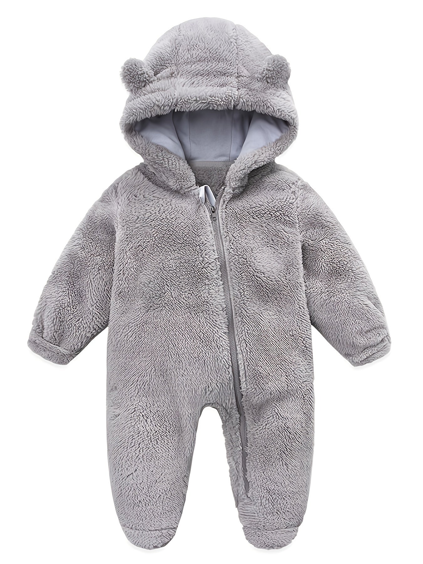 Baby Jumpsuit Navy Blue Polar Fleece with Bear Ears Hood Winter Romper