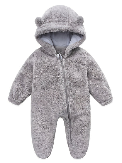 Baby Jumpsuit Navy Blue Polar Fleece with Bear Ears Hood Winter Romper
