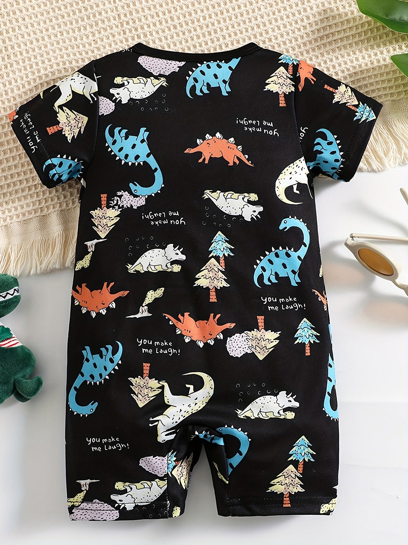 Baby Boys Short Sleeve Jumpsuit Dinosaur Cartoon Print Summer Romper