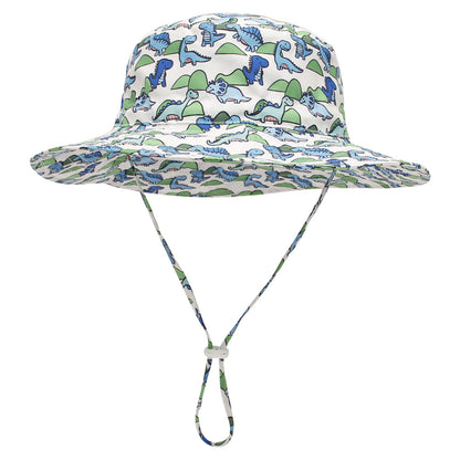 Baby Bucket Hat Solid Color Animal Dinosaur Octopus Print Wide Brim Sunscreen